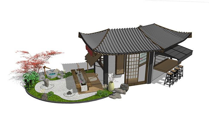 نموذج حدائق آسيوية فريدة من نوعها في Sketchup 3D: مراجعة شاملة