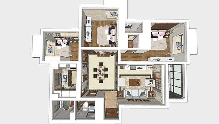 نموذج ثلاثي الأبعاد لتصميمات الغرفة باستخدام برنامج Sketchup