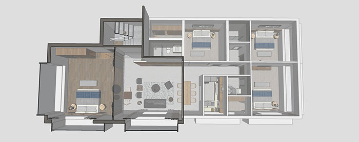 نموذج ثلاثي الأبعاد لتصميمات غرفة مدروسة باستخدام SketchUp